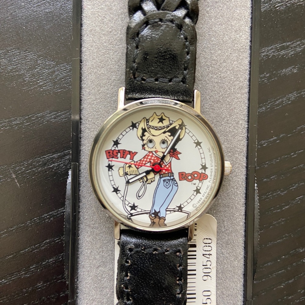 Betty Boop watch new never worn black leather braided band